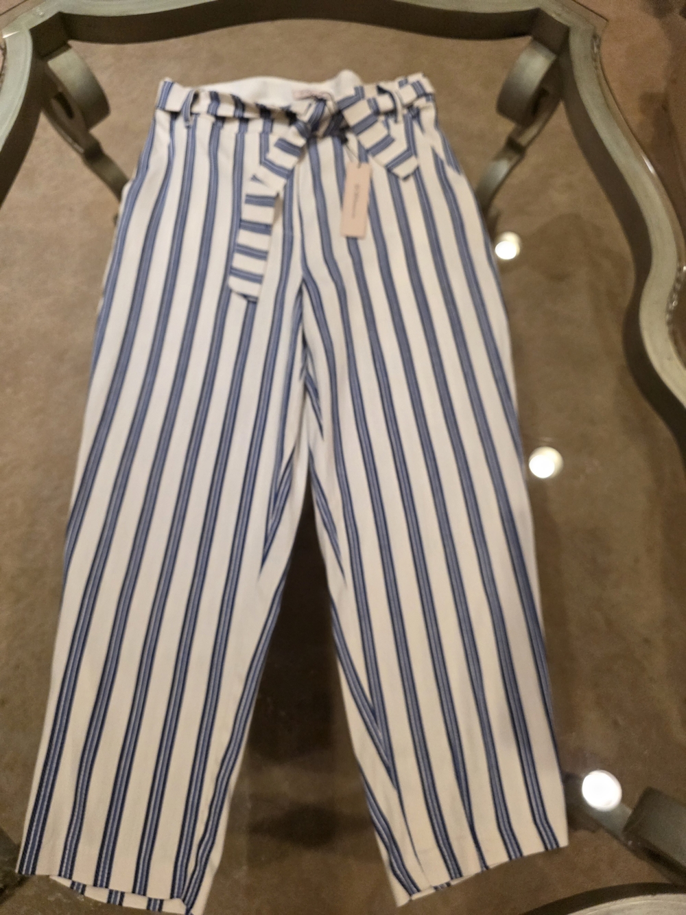 BCBGeneration Navy & White Vertical Stripe Wide-Leg Pants - Picture 2 of 8